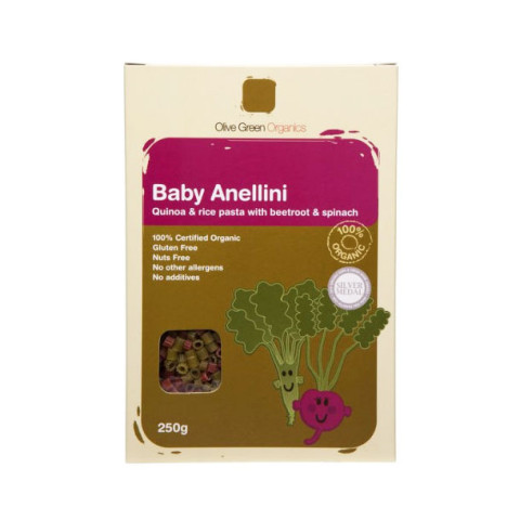 Olive Green Organics Pasta Baby Anellini Spinach and Beetroot Bulk Buy