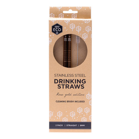 Ever Eco Stainless Steel Straws - Straight - Rose Gold