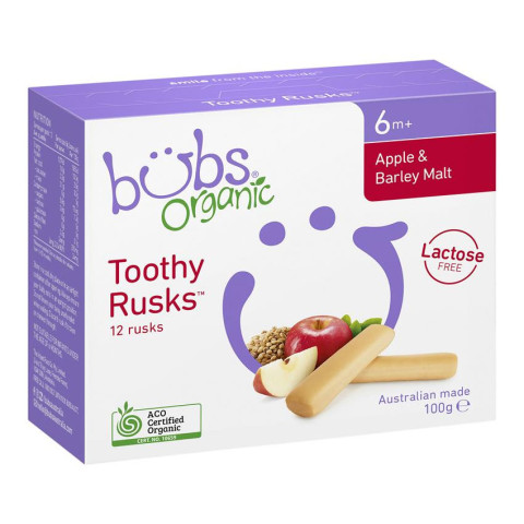 Organic Bubs Apple and Barley Malt Lactose Free Toothy Rusks
