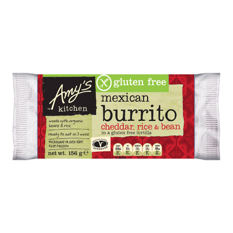 Amy’s Kitchen Burrito -  Gluten Free Cheddar, Bean and Ric