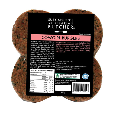 Suzy Spoon’s Vegetarian Butcher Cowgirl Burgers Vegan