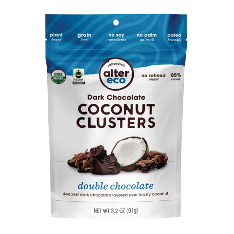 Alter Eco Dark Chocolate Coconut Clusters Double Chocolate