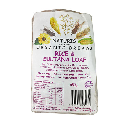 Naturis Gluten Free Rice and Sultana Loaf (Sliced) - Frozen