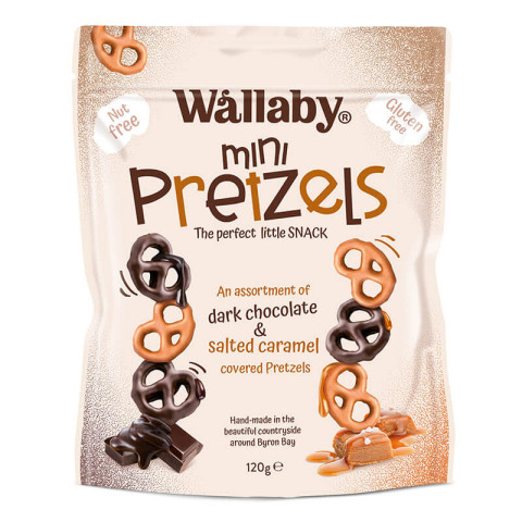 Wallaby Dark Choc and Salted Caramel Mini Pretzels