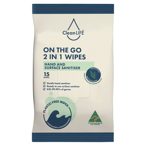 Cleanlife On The Go 2 in 1 Wipes Hand and Surface Sanitiser