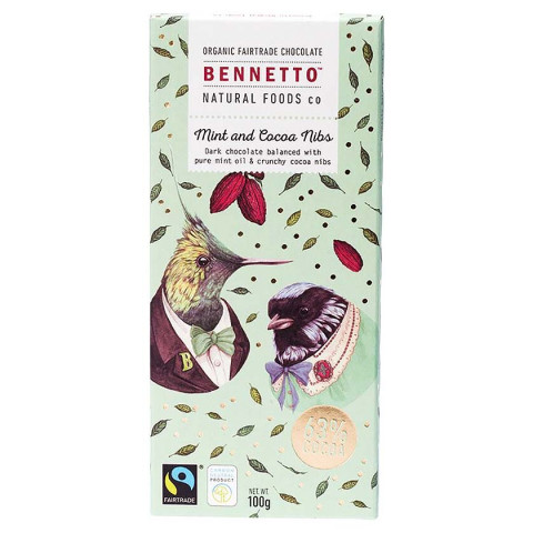 Bennetto Organic Dark Chocolate Mint and Cocoa Nibs - Clearance