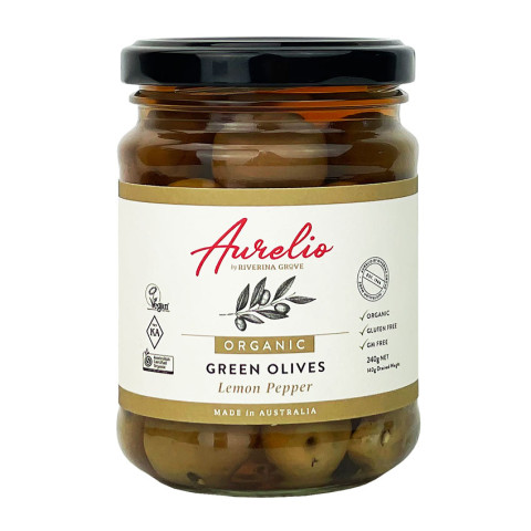 Aurelio Organic Green Olives Lemon Pepper