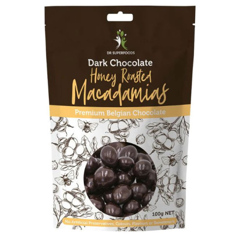 Dr Superfoods Organic Honey Roasted Macadamias Dark Chocolate