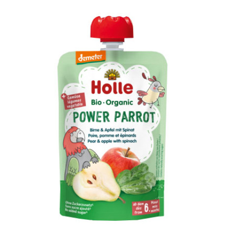 Holle Baby Food Power Parrot - Pear and Apple with Spinach