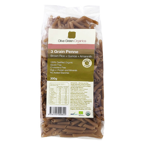 Olive Green Organics Pasta Brown Rice, Quinoa and Amaranth Penne Bulk Buy