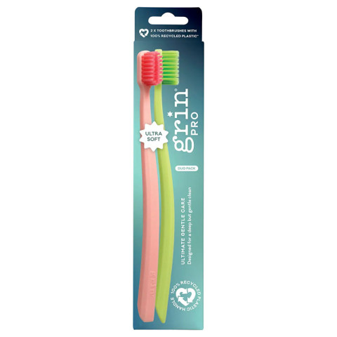 Grin Pro Ultimate Gentle Toothbrush Ultra Soft Pink, Green