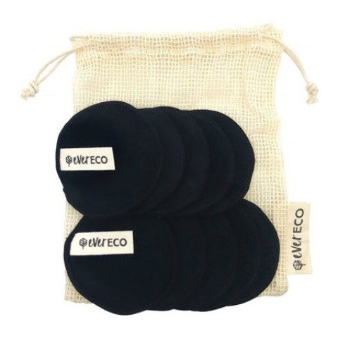 Ever Eco Reusable Black Bamboo Facial Pads - Cotton Wash Bag<br>