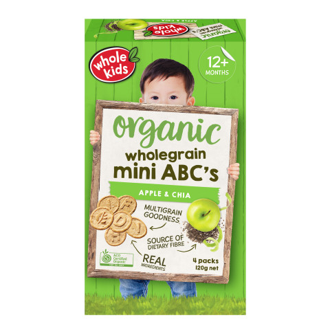 Whole Kids  Wholegrain Mini ABC Biscuits Apple and Chia  - Clearance