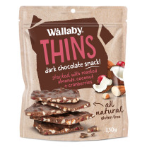Wallaby Thins Dark Chocolate Almond Coconut and Cranberry Thins