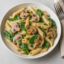 Creamy Mushroom and Spinach Pasta (Vegan) Recipe, Serves 2